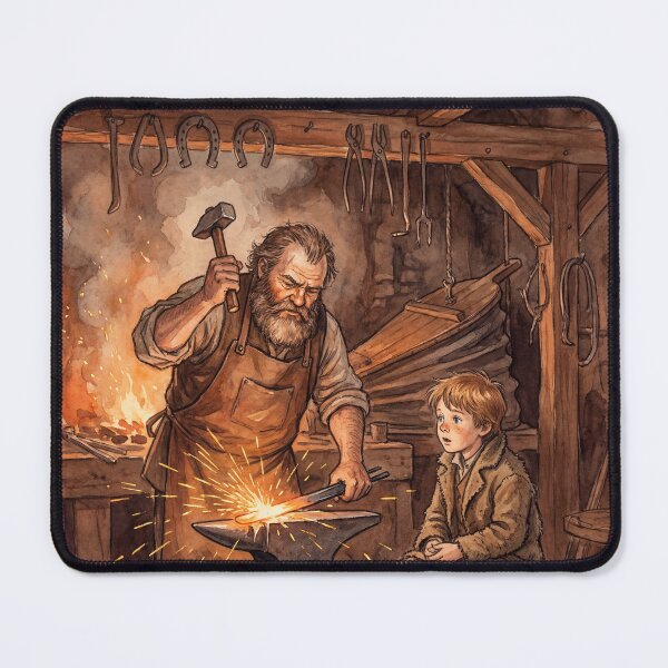 Item preview, Joe Gargery's forge scene from Great Expectations Shop Characters from Dickens series illustration watercolor art designed and sold by Vintage Designs +.