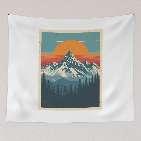 Item preview, Retro Mountain Sunset Poster – Vintage Landscape Illustration designed and sold by Activity01.