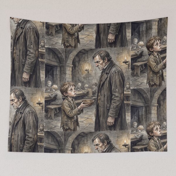 Item preview, Please sir, can i have some more?  from Oliver Twist Characters from Dickens series illustration watercolor art designed and sold by Vintage Designs +.