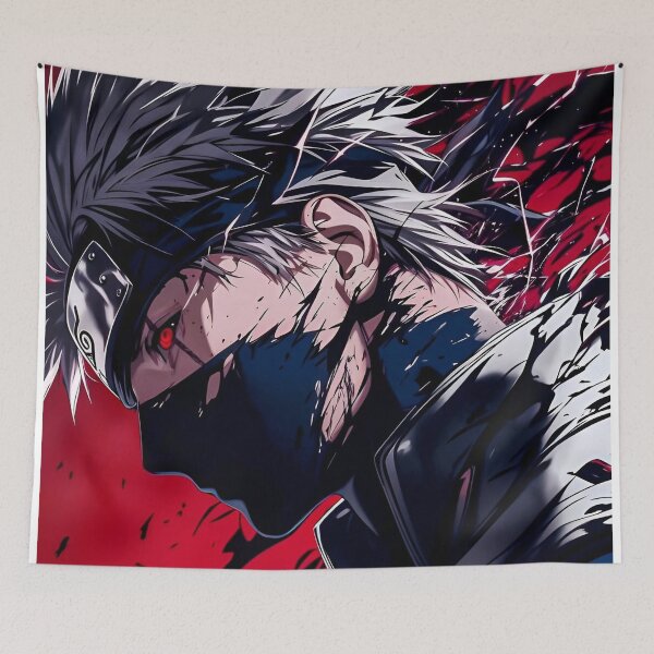 Item preview, Kakashi Hatake- Dark Masked Ninja Warrior – Red Background Anime Shinobi Art designed and sold by Dyan4.
