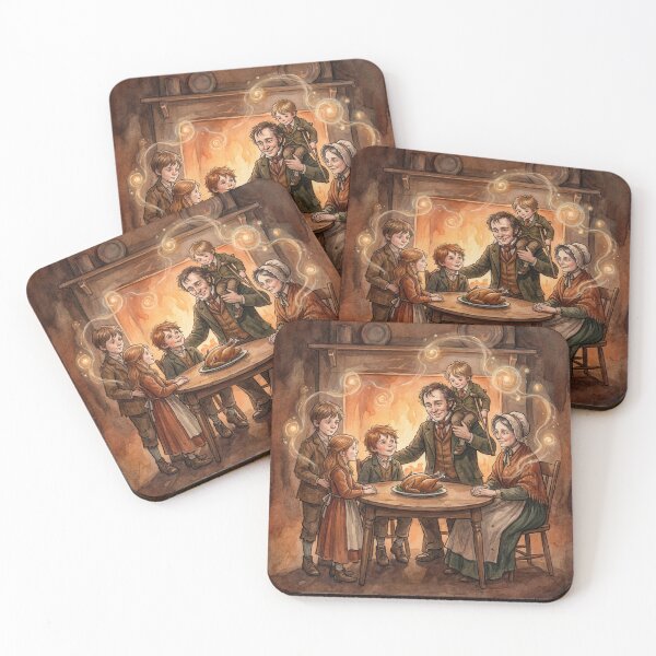 Item preview, Cratchit Christmas Dinner scene from a Christmas Carol characters from Dickens series illustration watercolor art designed and sold by Vintage Designs +.