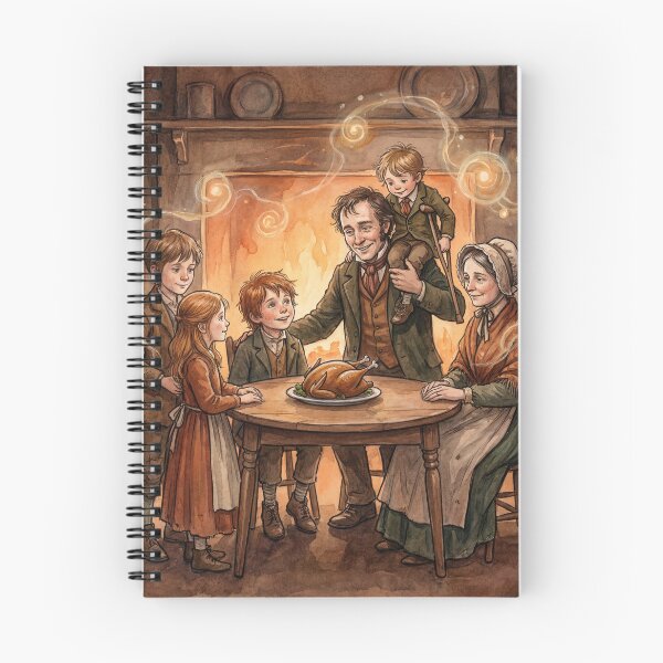 Item preview, Cratchit Christmas Dinner scene from a Christmas Carol characters from Dickens series illustration watercolor art designed and sold by Vintage Designs +.
