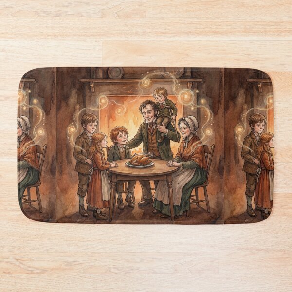 Item preview, Cratchit Christmas Dinner scene from a Christmas Carol characters from Dickens series illustration watercolor art designed and sold by Vintage Designs +.