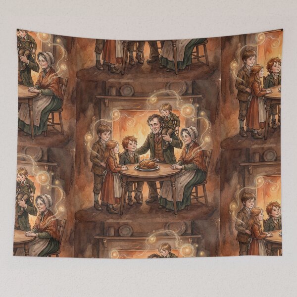 Item preview, Cratchit Christmas Dinner scene from a Christmas Carol characters from Dickens series illustration watercolor art designed and sold by Vintage Designs +.