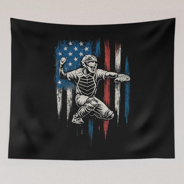 Item preview, Patriotic Baseball Catcher USA Art designed and sold by flagylART.