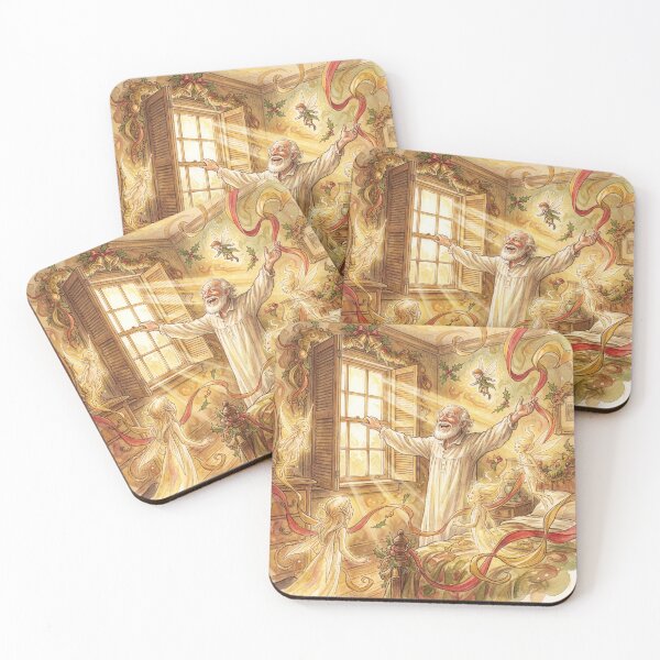 Item preview, Scrooge's Christmas morning scene from a Christmas Carol characters from Dickens series illustration watercolor art designed and sold by Vintage Designs +.