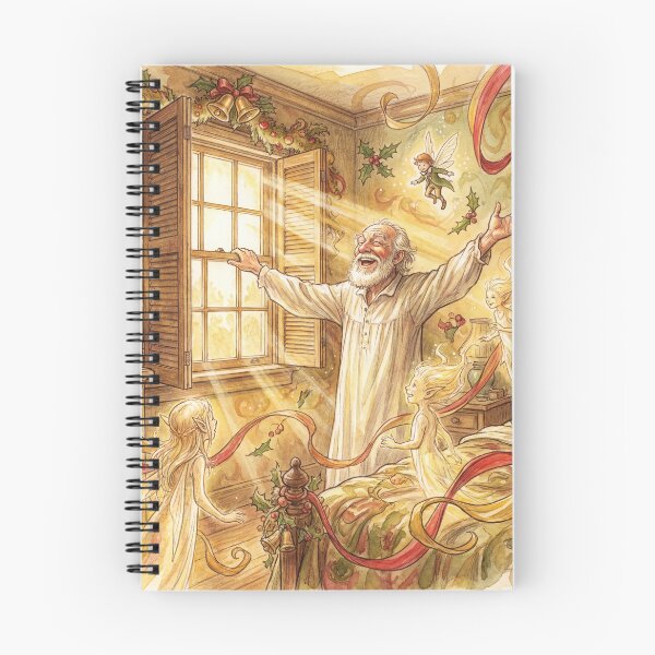 Item preview, Scrooge's Christmas morning scene from a Christmas Carol characters from Dickens series illustration watercolor art designed and sold by Vintage Designs +.