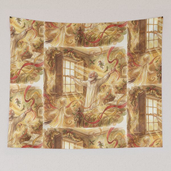 Item preview, Scrooge's Christmas morning scene from a Christmas Carol characters from Dickens series illustration watercolor art designed and sold by Vintage Designs +.