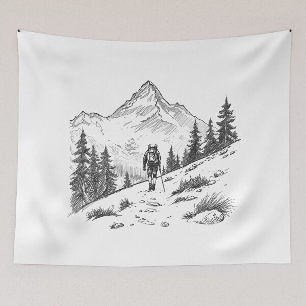 Item preview, Mountain Hiker Sketch – Hand Drawn Hiking Line Art Illustration designed and sold by Activity01.