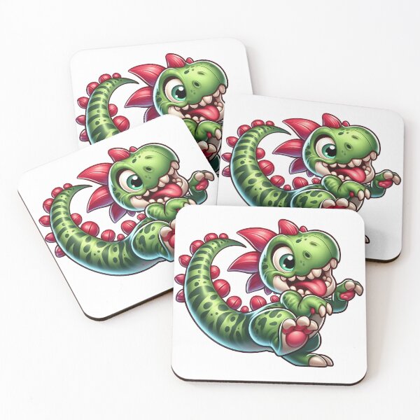 Item preview, Cute Green Dinosaur Cartoon – Adorable Baby Dino with Red Spikes Funny Kawaii Style Illustration designed and sold by LunaPixelStudio.