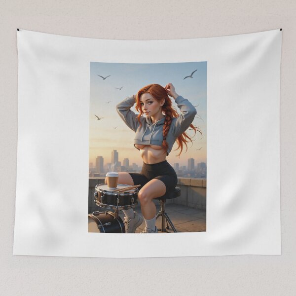 Item preview, Rowan with drums on rooftop at sunset designed and sold by CathryneDelamort.