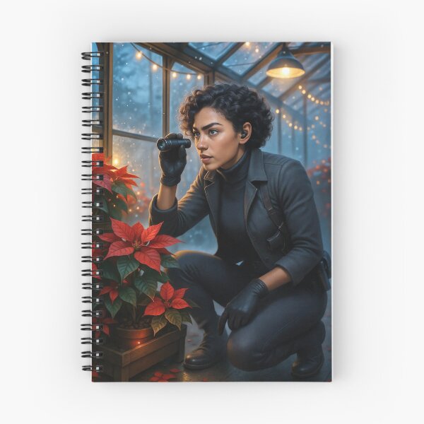 Item preview, Sarah examines poinsettia with binoculars designed and sold by CathryneDelamort.