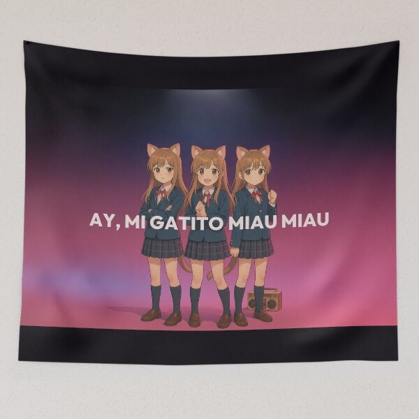Item preview, AY, MI GATITO MIAU MIAU - Kawaii Cat Meme Trio Illustration designed and sold by Mog Mog Eatalot – Tokyo x A’dam Mashup.