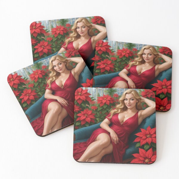 Item preview, Astrid in red dress among poinsettias designed and sold by CathryneDelamort.
