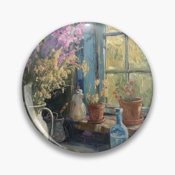 Item preview, Country Kitchen Painting, Vintage Flowers in Vase, Cottage Window Print designed and sold by SavageVision.