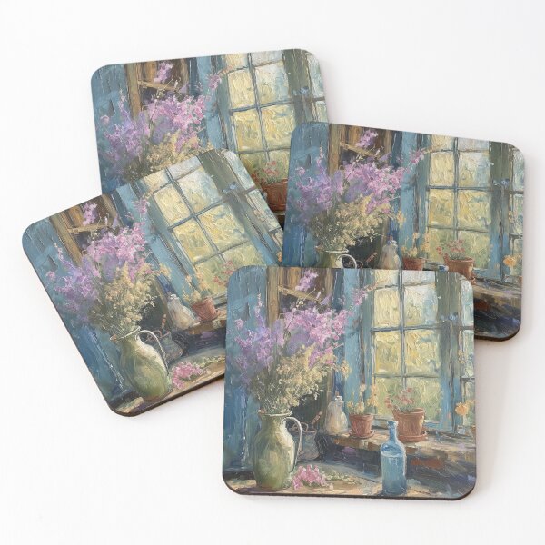 Item preview, Country Kitchen Painting, Vintage Flowers in Vase, Cottage Window Print designed and sold by SavageVision.