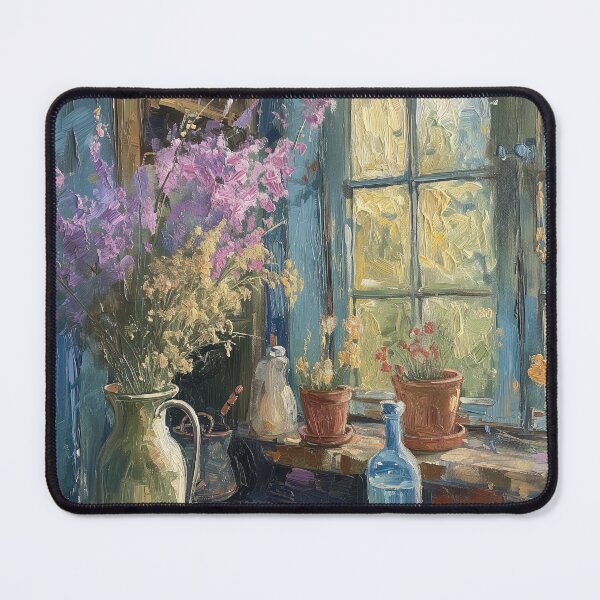 Item preview, Country Kitchen Painting, Vintage Flowers in Vase, Cottage Window Print designed and sold by SavageVision.