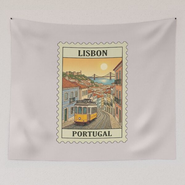 Item preview, Vintage Lisbon Portugal Travel Stamp designed and sold by allaboutstamps.