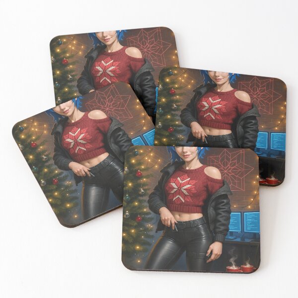 Item preview, Cipher in red poinsettia sweater and leather pants designed and sold by CathryneDelamort.
