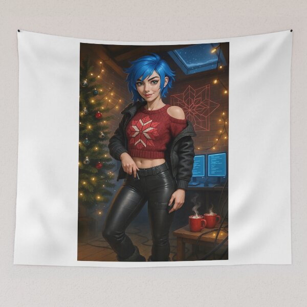 Item preview, Cipher in red poinsettia sweater and leather pants designed and sold by CathryneDelamort.