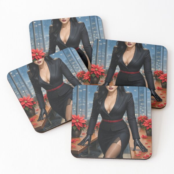 Item preview, Cassandra in black suit red belt poinsettias designed and sold by CathryneDelamort.