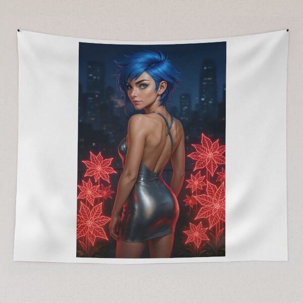 Item preview, Cipher Dress Glowing Poinsettias Night City designed and sold by CathryneDelamort.