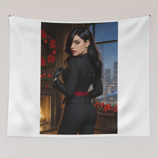 Item preview, Cassandra in black suit red belt poinsettias designed and sold by CathryneDelamort.