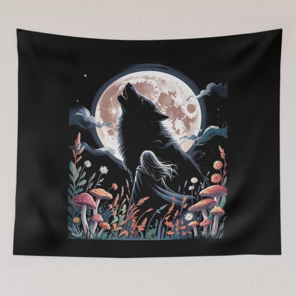 Item preview, Dark Cottagecore Mushroom Girl and Wolf Women's designed and sold by MyzoToyota.