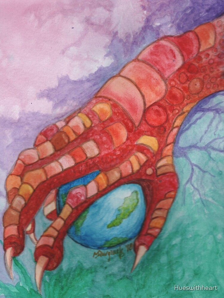 Dragon orb, fantasy series, watercolor by Hueswithheart