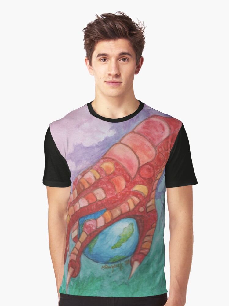 Thumbnail 1 of 5, Graphic T-Shirt, Dragon orb, fantasy series, watercolor designed and sold by Hueswithheart.