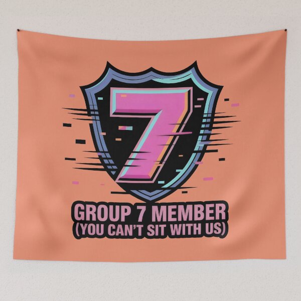 Item preview, Group 7 Member Shield Design with Glitch Number and Pop Culture Tagline designed and sold by SplashTastic.