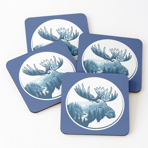 Item preview, Majestic Moose Icy Blue Taiga Forest Double Exposure Art designed and sold by CANDO ART STORE.