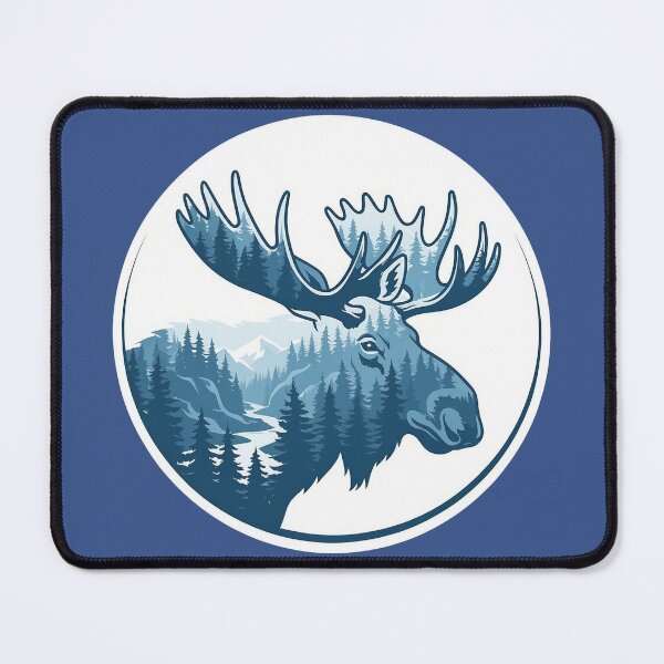 Item preview, Majestic Moose Icy Blue Taiga Forest Double Exposure Art designed and sold by CANDO ART STORE.