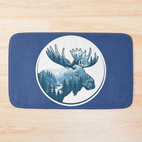 Item preview, Majestic Moose Icy Blue Taiga Forest Double Exposure Art designed and sold by CANDO ART STORE.