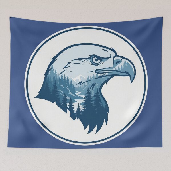 Item preview, Bald Eagle Icy Blue Taiga Forest Double Exposure Art designed and sold by CANDO ART STORE.