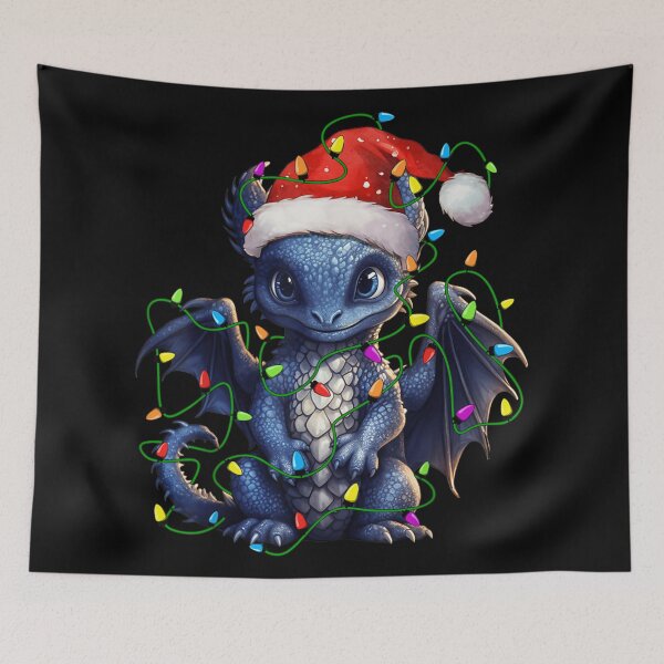 Item preview, Cute Baby Dragon Wrapped In Christmas Lights Fantasy Holiday Art designed and sold by GenioFin.