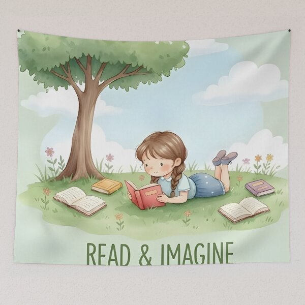 Item preview, Cozy Watercolor Girl Reading: Read & Imagine Childhood Adventure under a  Tree designed and sold by VibranPalette.