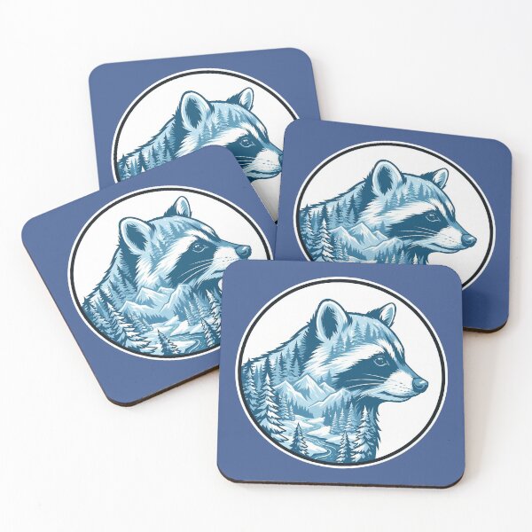 Item preview, Clever Raccoon Icy Blue Taiga Forest Double Exposure Art designed and sold by CANDO ART STORE.