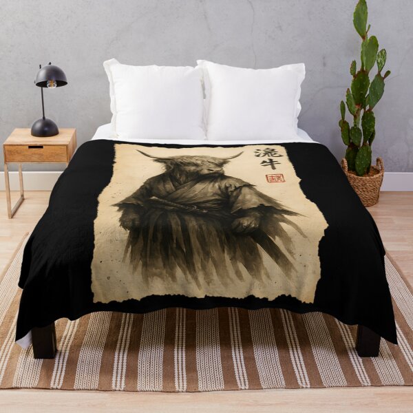 Item preview, Retro Vintage Japanese ink art, samurai Highland Cow illustration designed and sold by Mason-Pride.