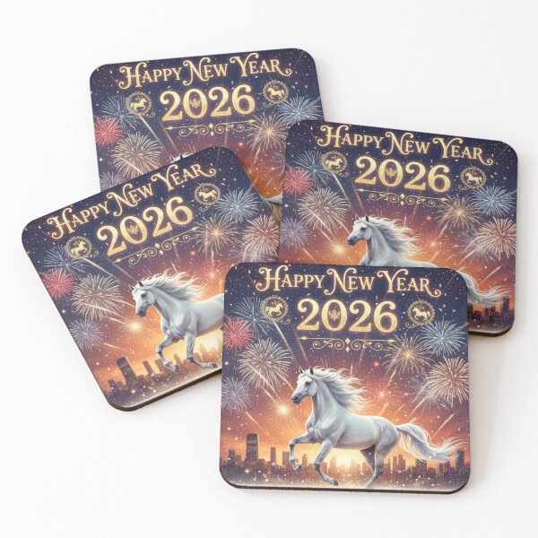 Item preview, Golden Happy New Year 2026 City Skyline & Horse (More descriptive of the visual elements) designed and sold by affiliatevera10.