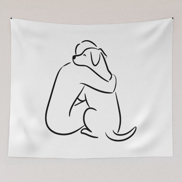 Item preview, rescue dog - shelter volunteer - minimal line art – dog line art - one line drawing - animal rescue - dog adoption - shelter worker - service dog handler - therapy dog - working dog - dog hug designed and sold by JansenGS.