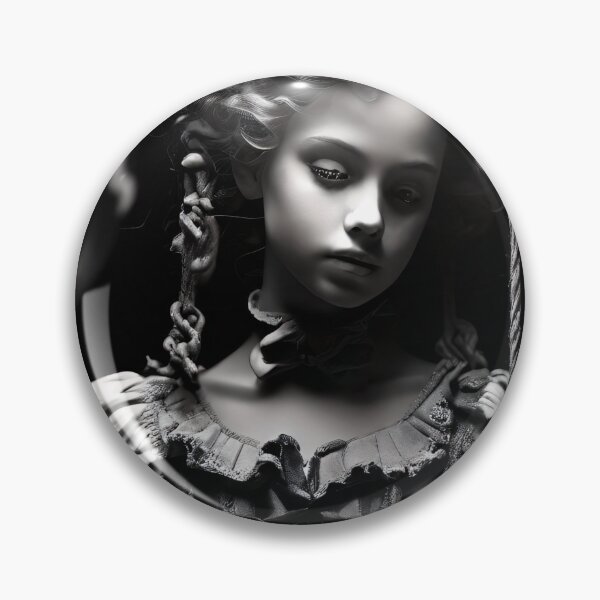 Item preview, Black and white portrait of a melancholic doll on a rope designed and sold by Mianku | Für das Leben.