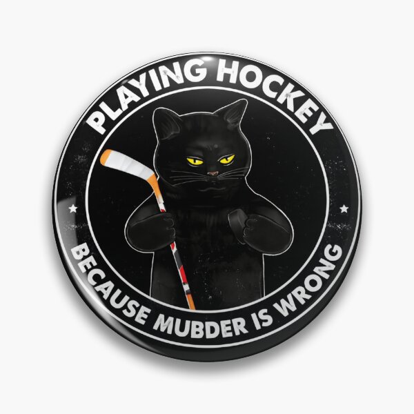 Item preview, aying Hockey Because Murder Is Wrong – Funny Mischievous Cat with Puck and Stick designed and sold by HumansStuck12.