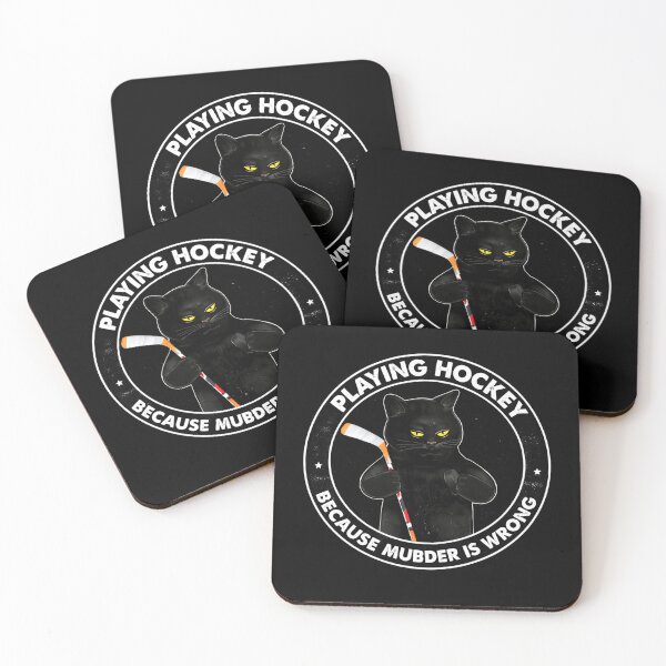 Item preview, aying Hockey Because Murder Is Wrong – Funny Mischievous Cat with Puck and Stick designed and sold by HumansStuck12.