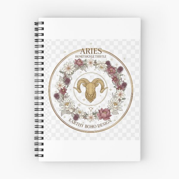 Item preview, Aries Zodiac Sign: Aesthetic Wreath with Honeysuckle and Thistle. Botanical Ram Head. Earthy Boho Design for Energetic and Courageous Souls. designed and sold by Studiocolors.