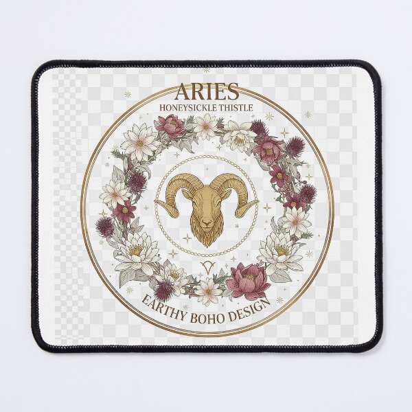 Item preview, Aries Zodiac Sign: Aesthetic Wreath with Honeysuckle and Thistle. Botanical Ram Head. Earthy Boho Design for Energetic and Courageous Souls. designed and sold by Studiocolors.