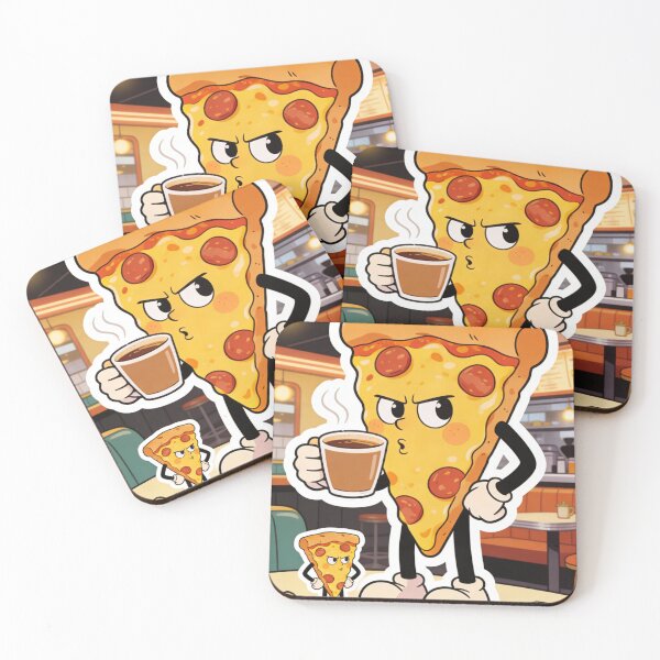 Item preview, Grumpy Pizza Slice Drinking Coffee | Vintage Rubber Hose Cartoon Foodie Art designed and sold by Cherrydora.