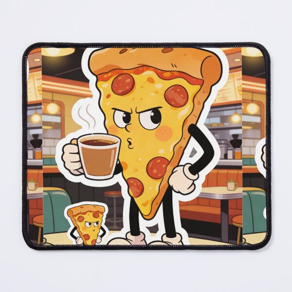Item preview, Grumpy Pizza Slice Drinking Coffee | Vintage Rubber Hose Cartoon Foodie Art designed and sold by Cherrydora.