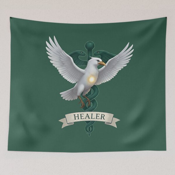Item preview, Caladrius Healer Bird Emblem – Medieval Mythical Healing Symbol, Fantasy Medicine Crest, White Winged Bird Design designed and sold by donwillisjrart.