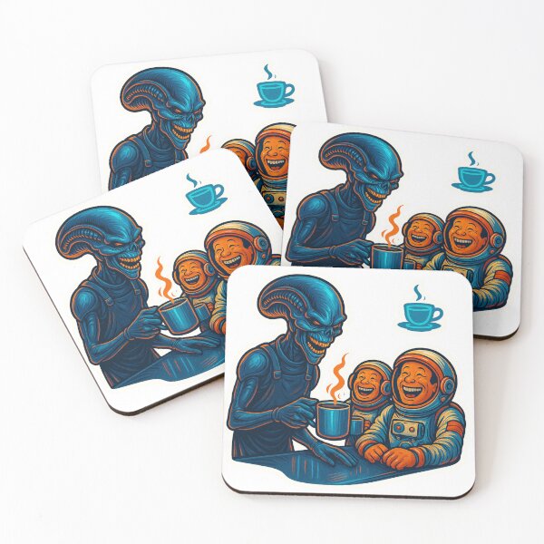 Item preview, Alien Barista Serving Coffee To Laughing Astronauts designed and sold by Fantasy Masterpiece.